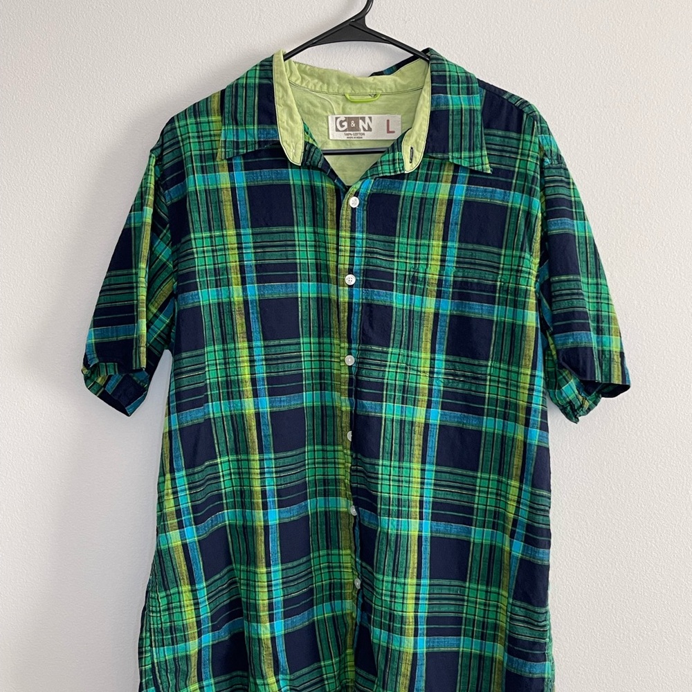 Men's Green and Blue Plaid Shirt